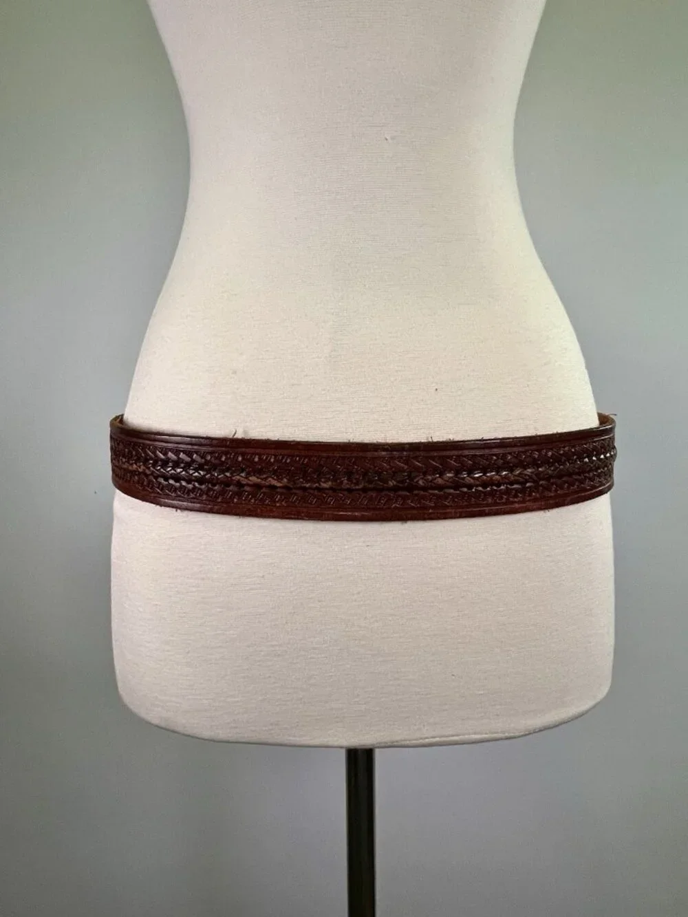 VTG Mexican Alpaca Silver Kokopelli Abalone Tooled Leather Belt Western 34”